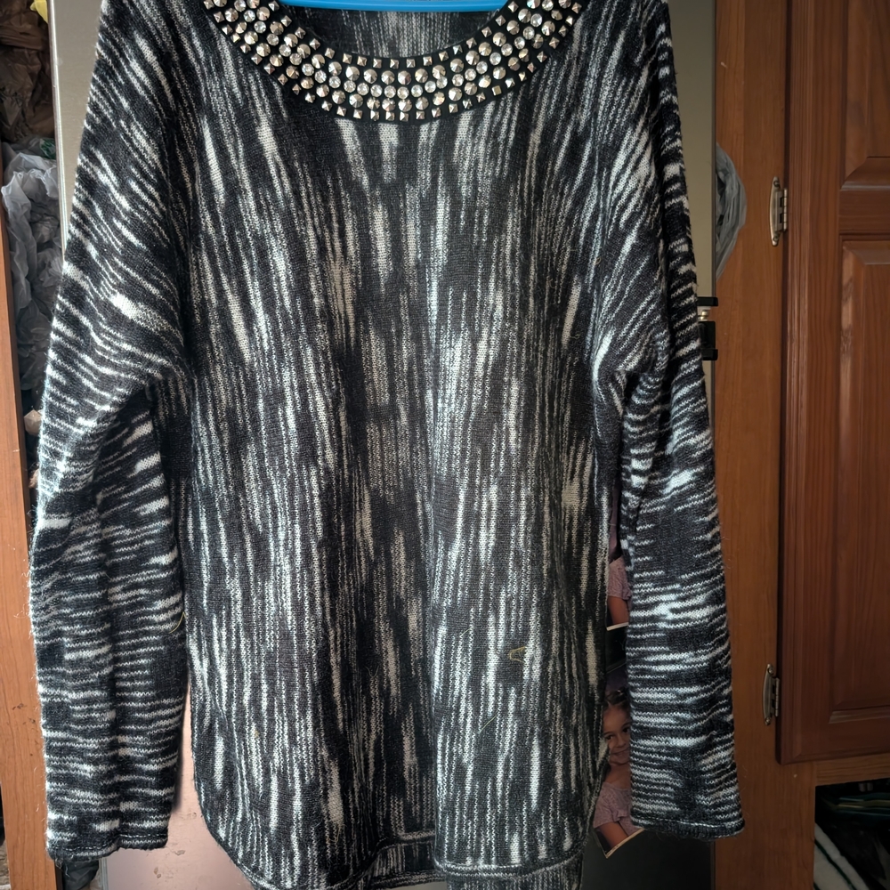 Michael Kors Black and White Beaded Sweatshirt